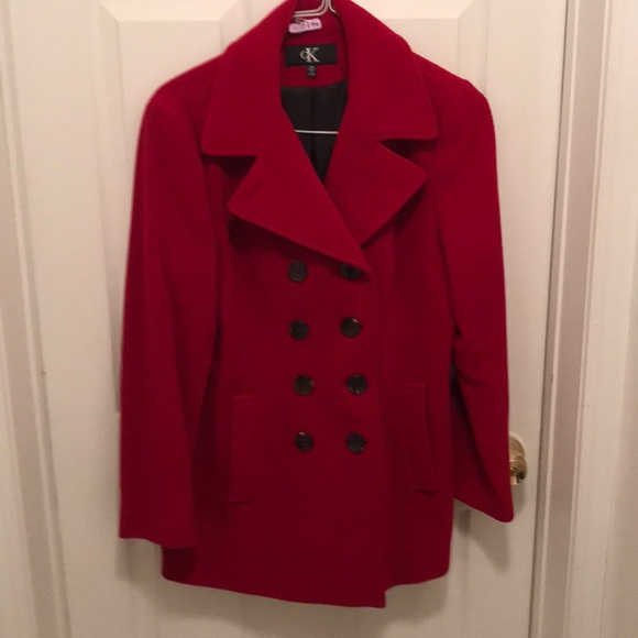 Red Calvin Klein Pea Coat - Picture 1 of 7